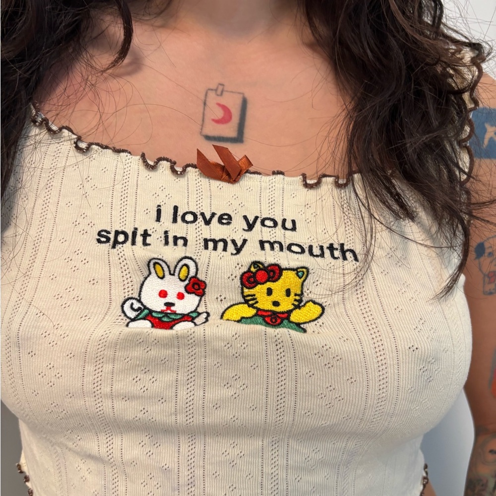 O'Mighty Cream Tank Top with Embroidered Characters